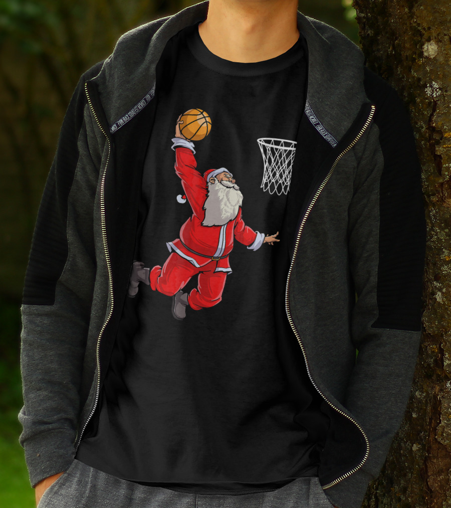 Santa Slam Dunk With Basketball T-Shirt