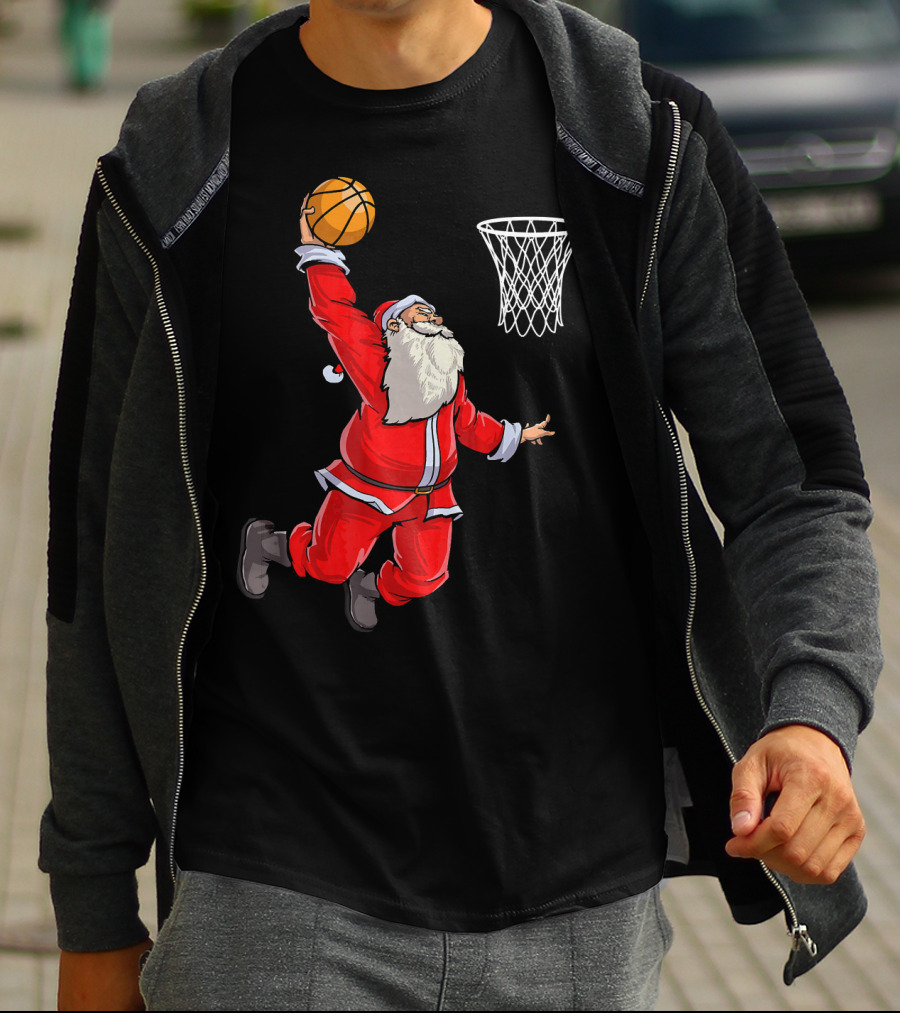 Santa Slam Dunk With Basketball T-Shirt