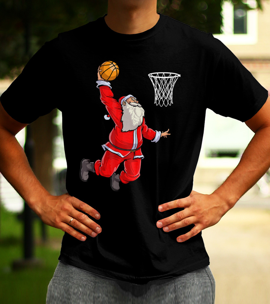 Santa Slam Dunk With Basketball T-Shirt