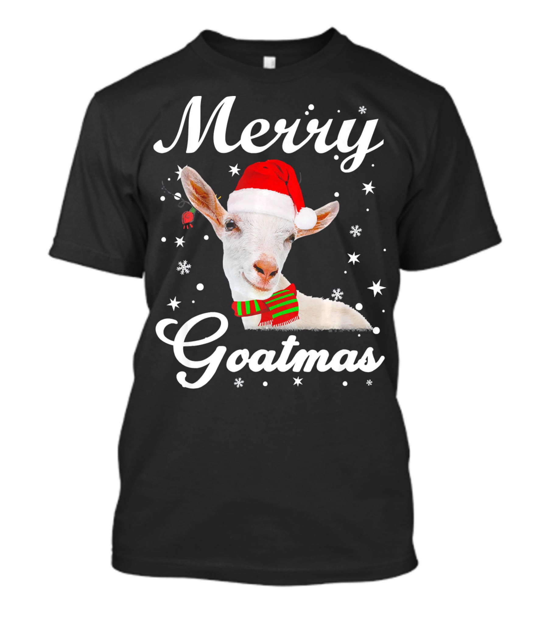Merry Goatmas Santa Hat Snowflakes Festive Goat T-Shirt