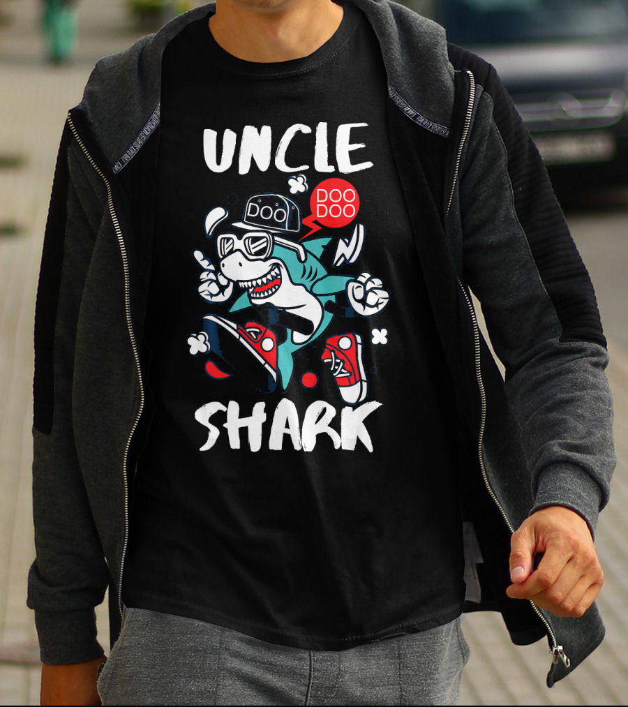 Uncle Shark Doo Doo Best Uncle Hat Sunglasses Sneakers Whimsical T-Shirt
