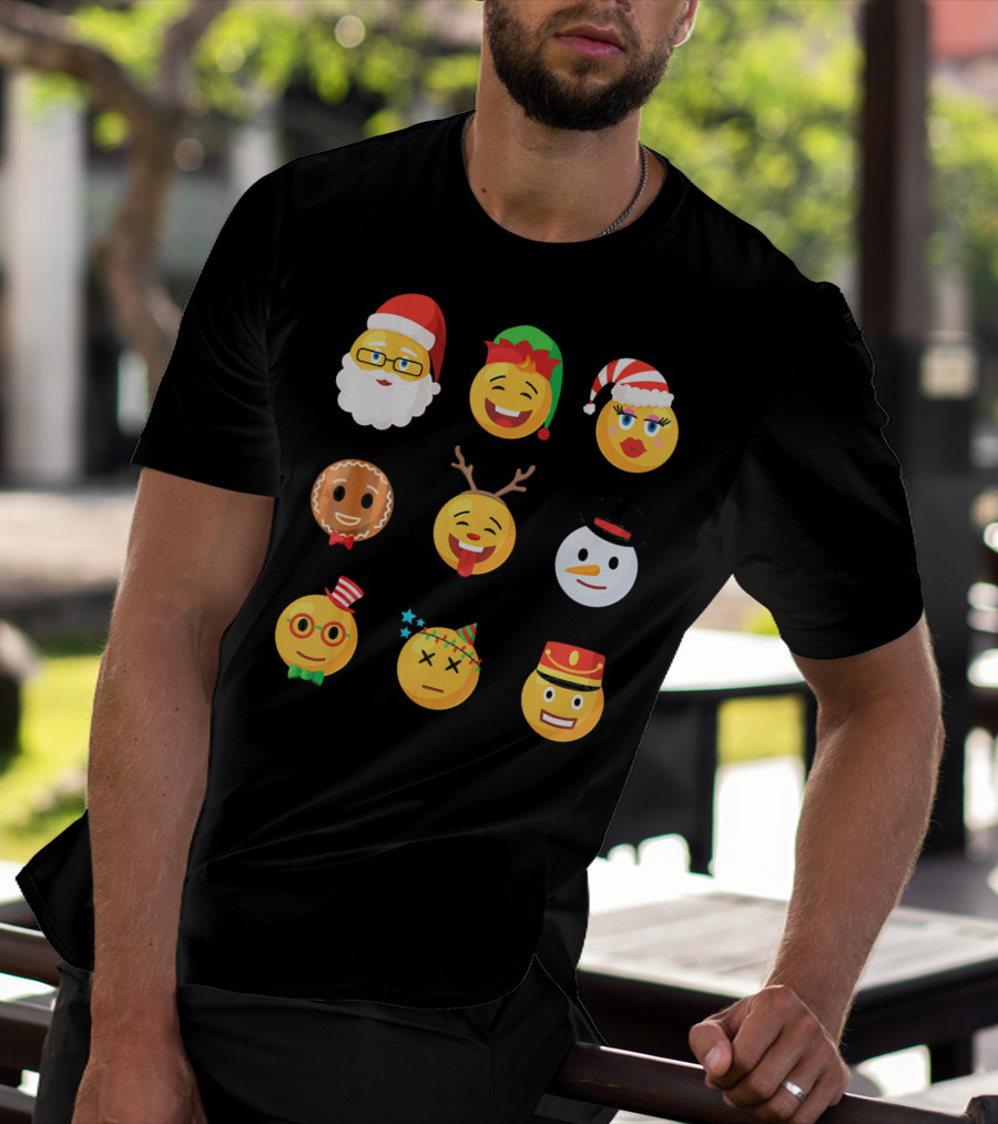 Christmas Emoji Faces Ugly Party Santa Reindeer Snowman Gingerbread T-Shirt