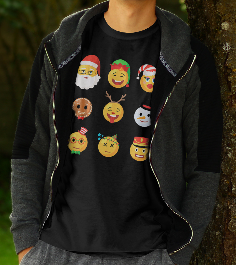 Christmas Emoji Faces Ugly Party Santa Reindeer Snowman Gingerbread T-Shirt
