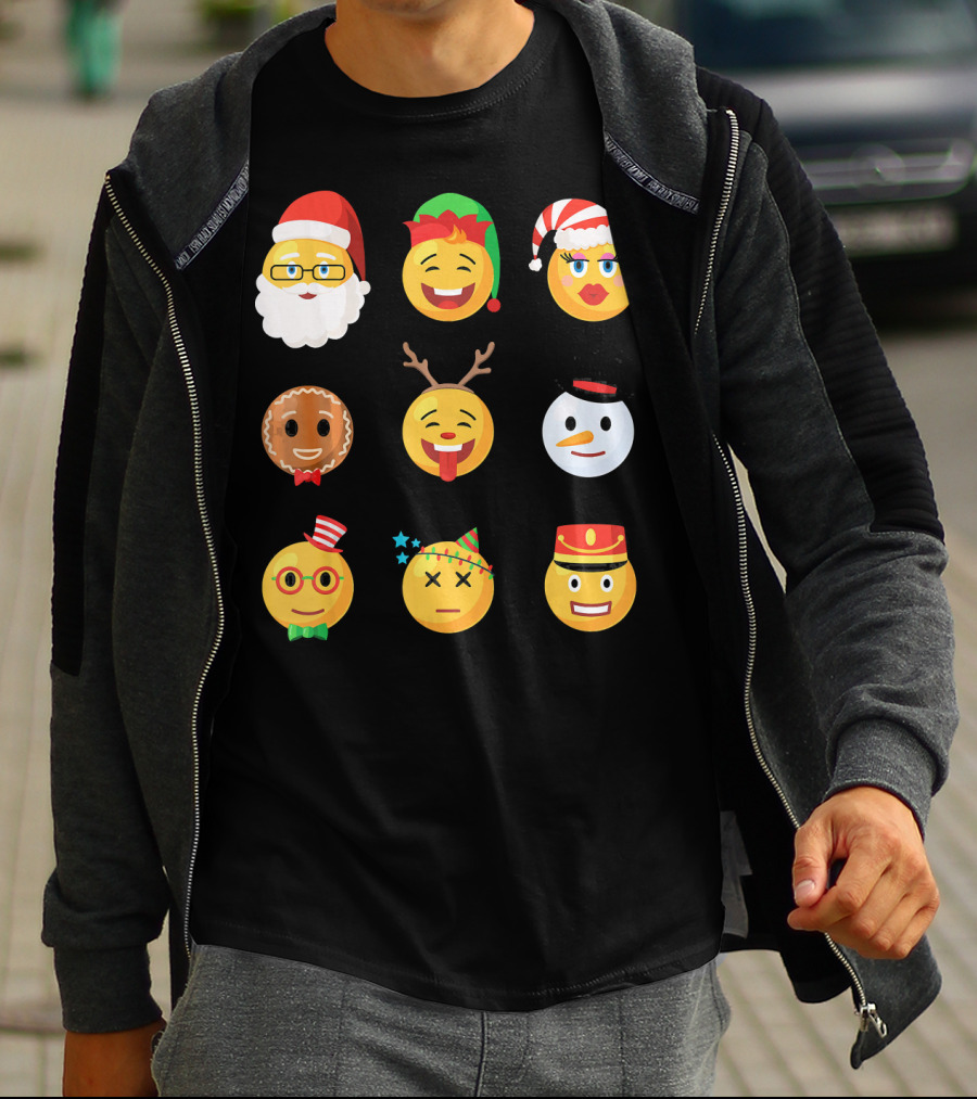 Christmas Emoji Faces Ugly Party Santa Reindeer Snowman Gingerbread T-Shirt