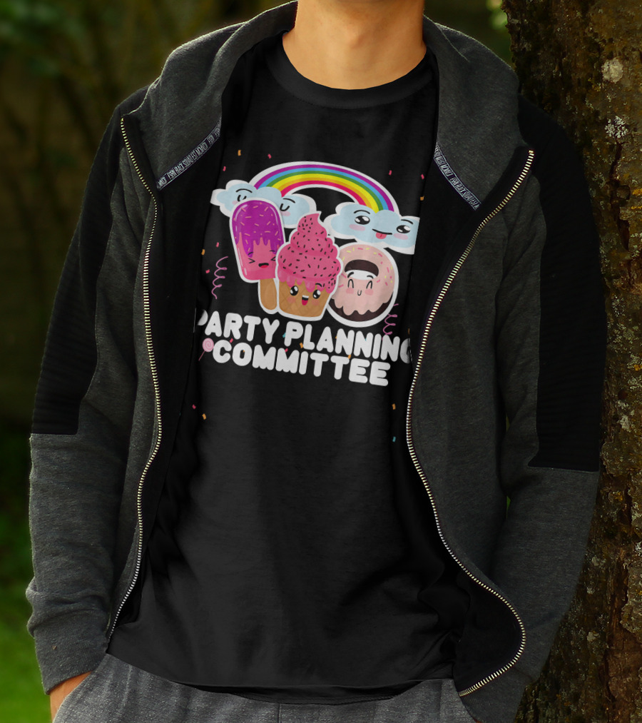 Party Planning Committee Ice Cream Donut Rainbow Clouds Fun T-Shirt