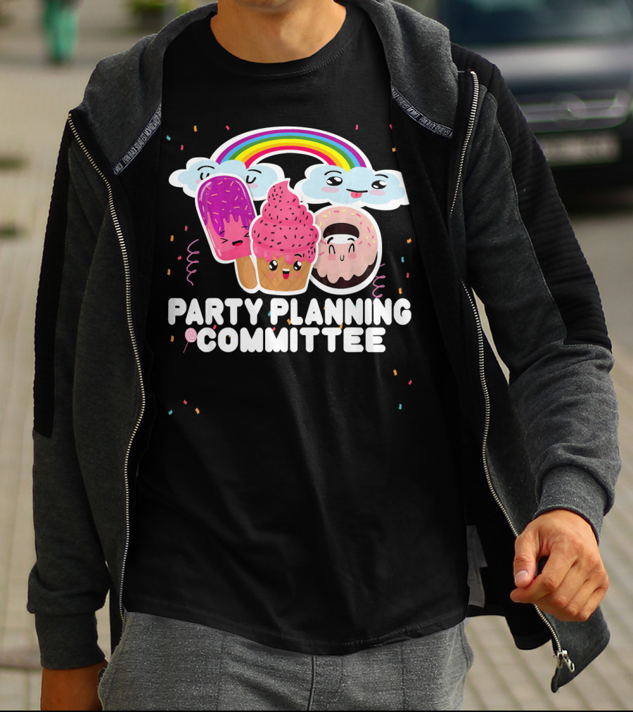 Party Planning Committee Ice Cream Donut Rainbow Clouds Fun T-Shirt