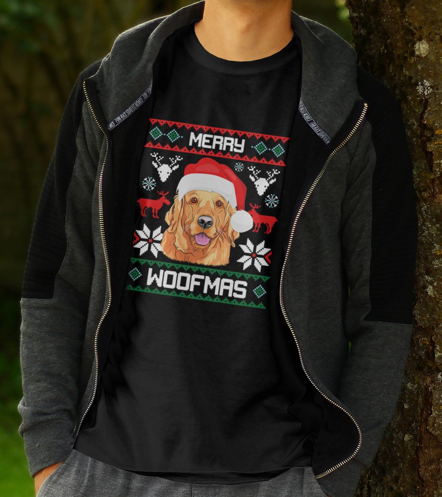 Golden Retriever Merry Woofmas Santa Hat Christmas Reindeer T-Shirt