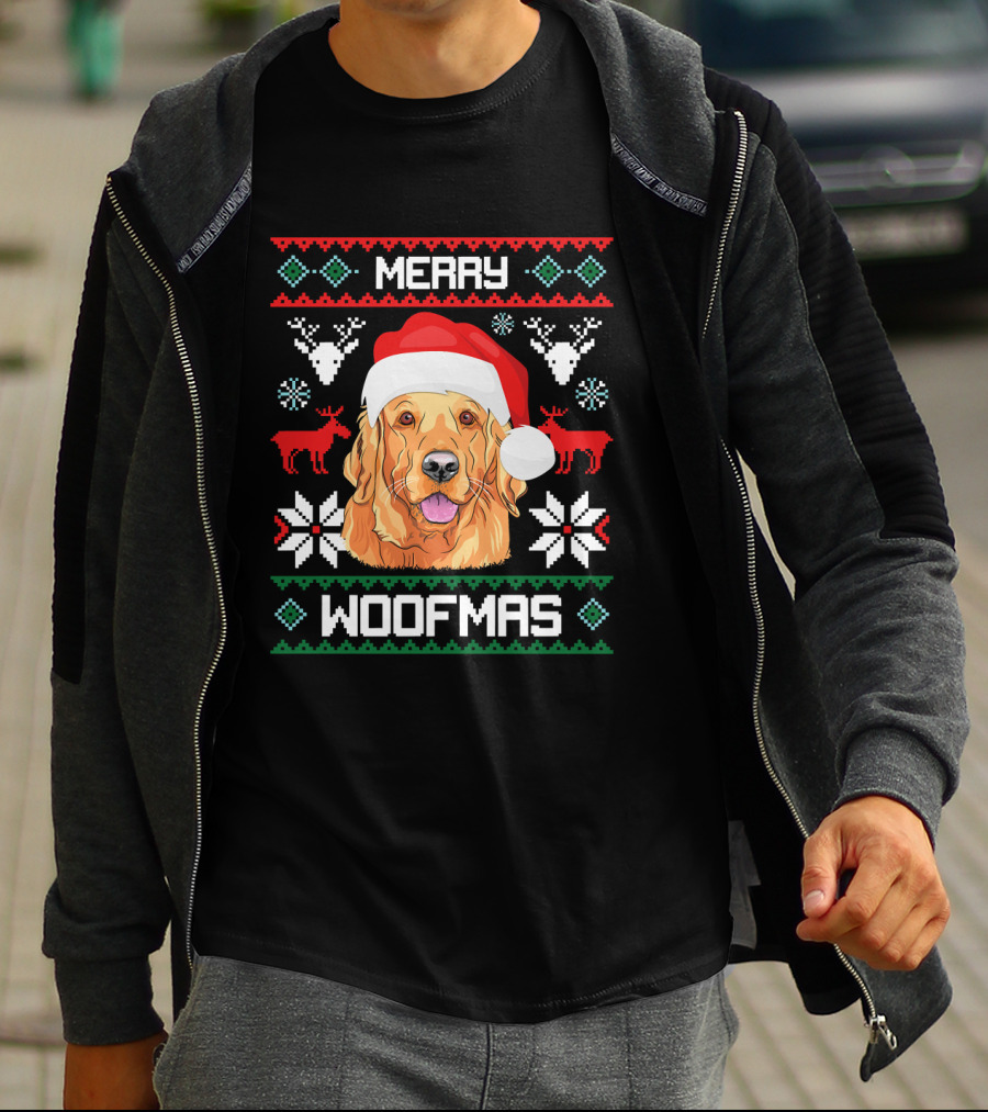 Golden Retriever Merry Woofmas Santa Hat Christmas Reindeer T-Shirt