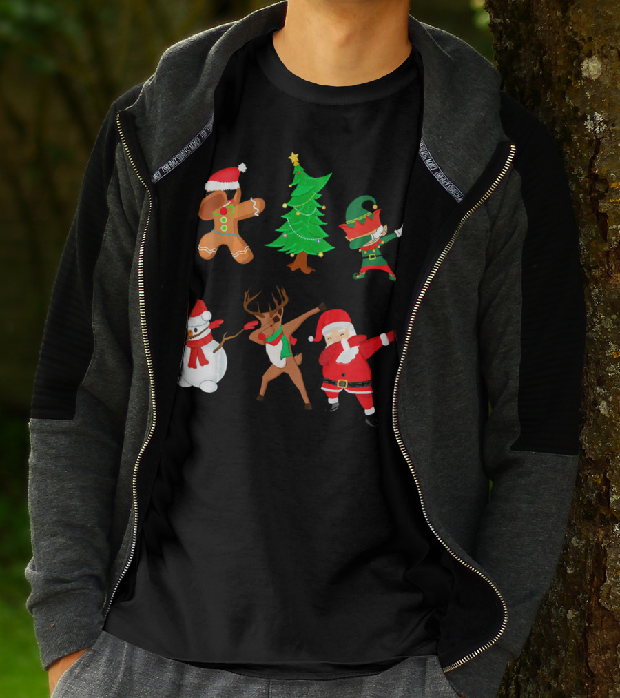 Funny Dabbing Christmas Santa Elf Gingerbread Snowman Reindeer Tree T-Shirt