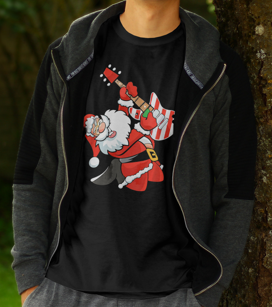 Santa Guitar Player Christmas Music Vintage Rock Holiday T-Shirt