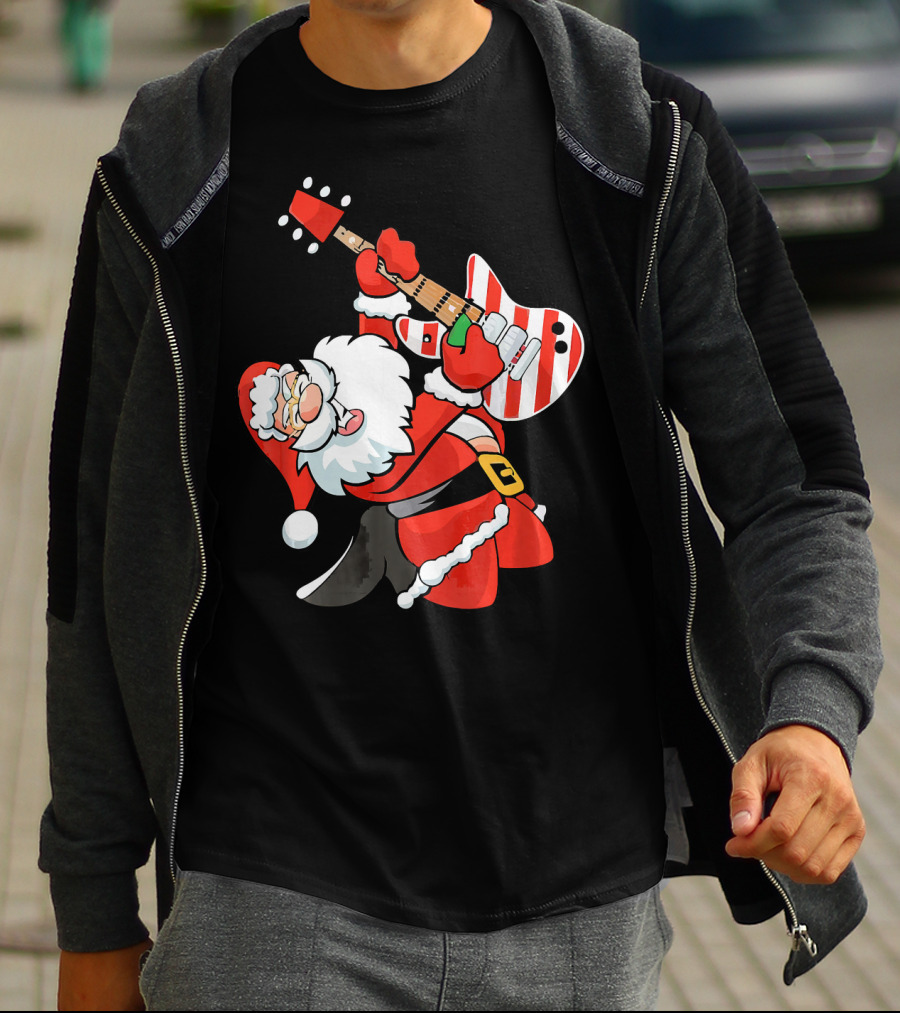 Santa Guitar Player Christmas Music Vintage Rock Holiday T-Shirt