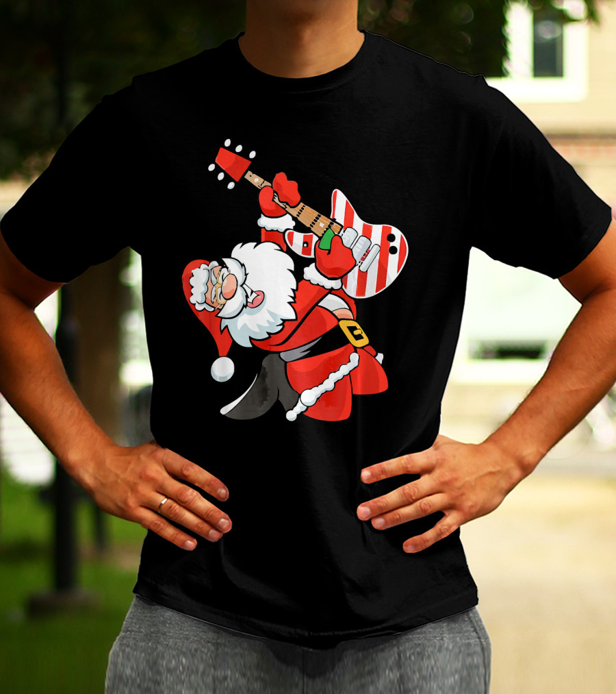 Santa Guitar Player Christmas Music Vintage Rock Holiday T-Shirt