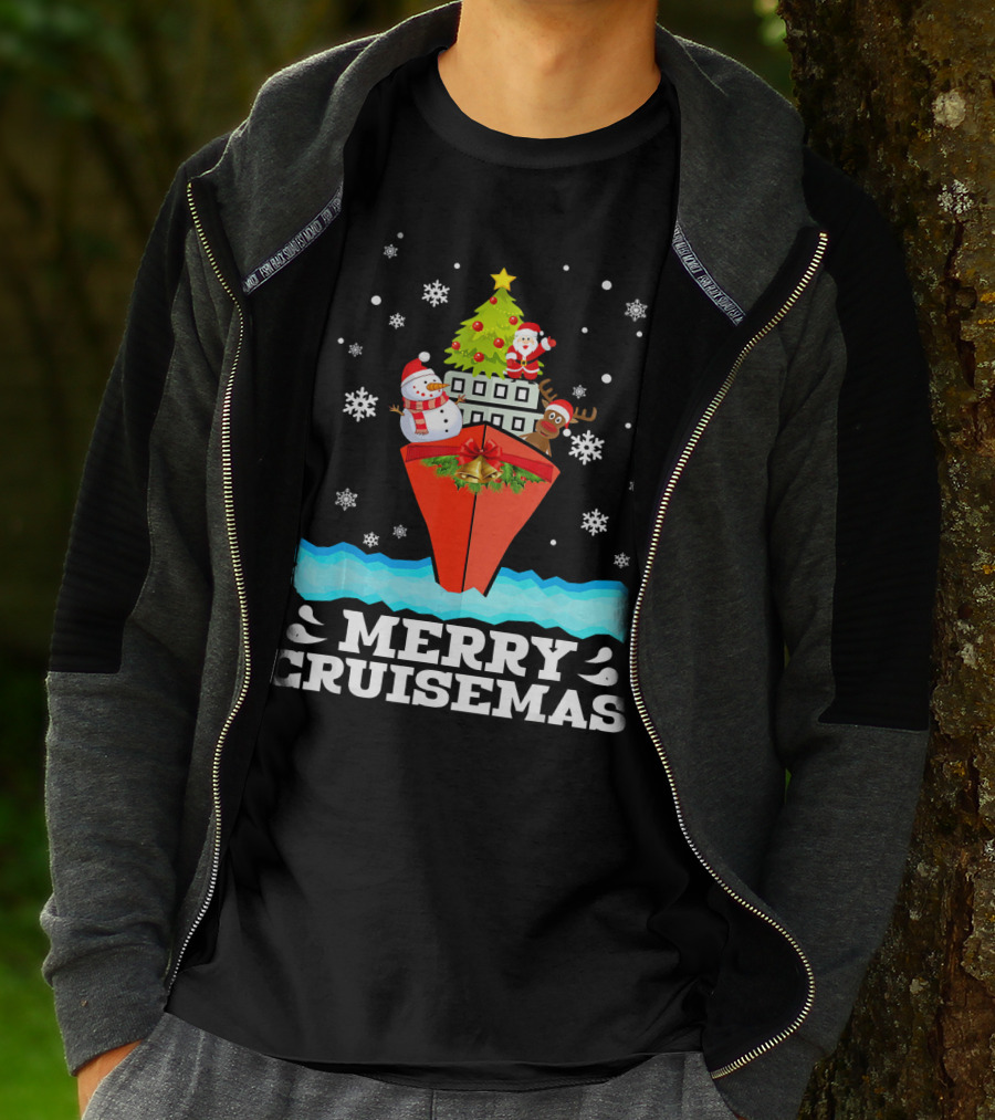Merry Cruisemas Christmas Cruise With Santa And Snowman Caribbean Holiday T-Shirt
