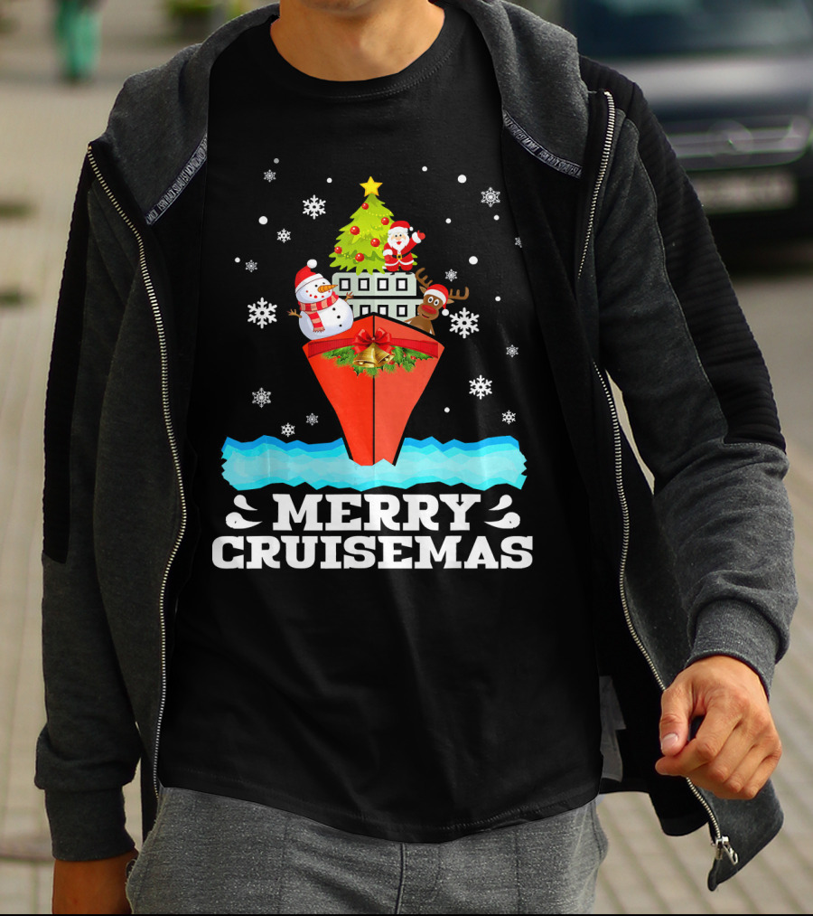 Merry Cruisemas Christmas Cruise With Santa And Snowman Caribbean Holiday T-Shirt