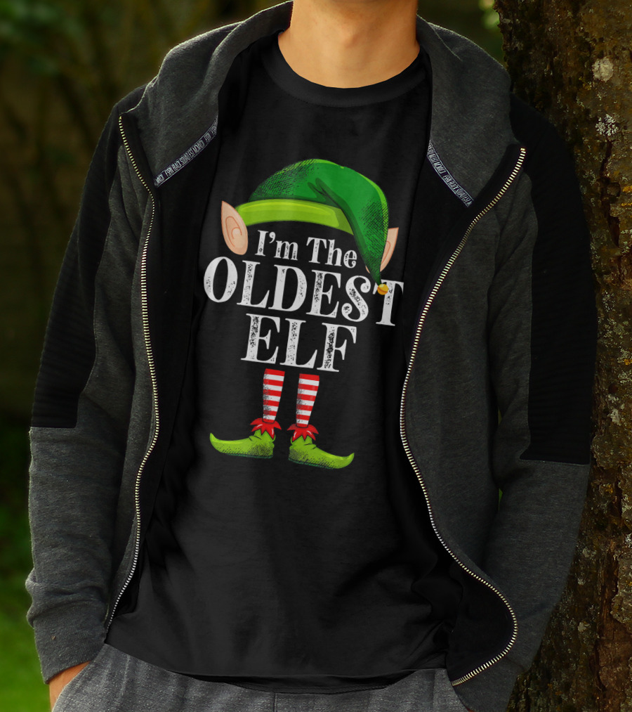 I'm The Oldest Elf In Green Hat And Striped Legs T-Shirt