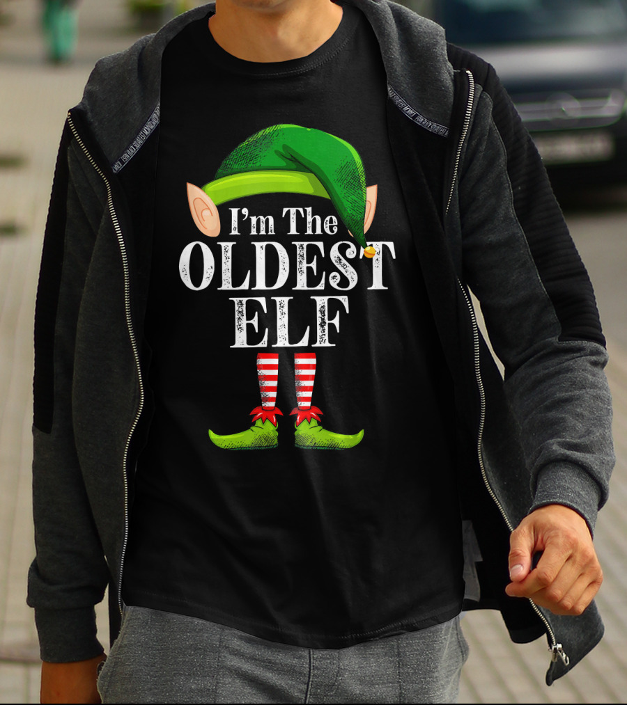 I'm The Oldest Elf In Green Hat And Striped Legs T-Shirt