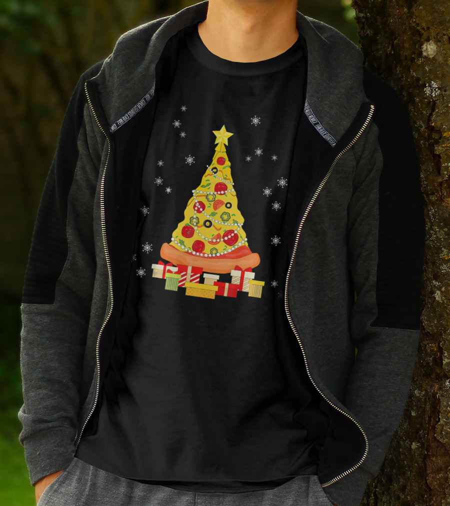 Christmas Tree Pizza With Snowflakes And Gifts T-Shirt