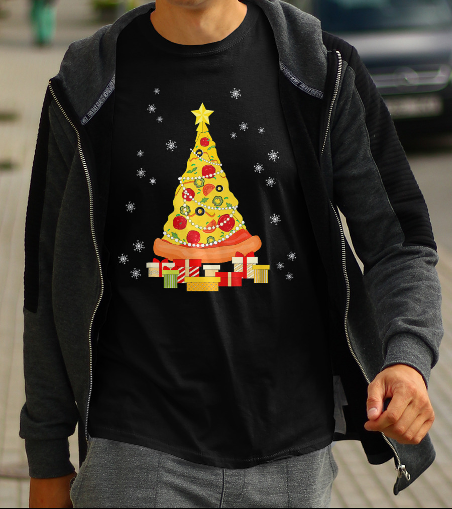 Christmas Tree Pizza With Snowflakes And Gifts T-Shirt