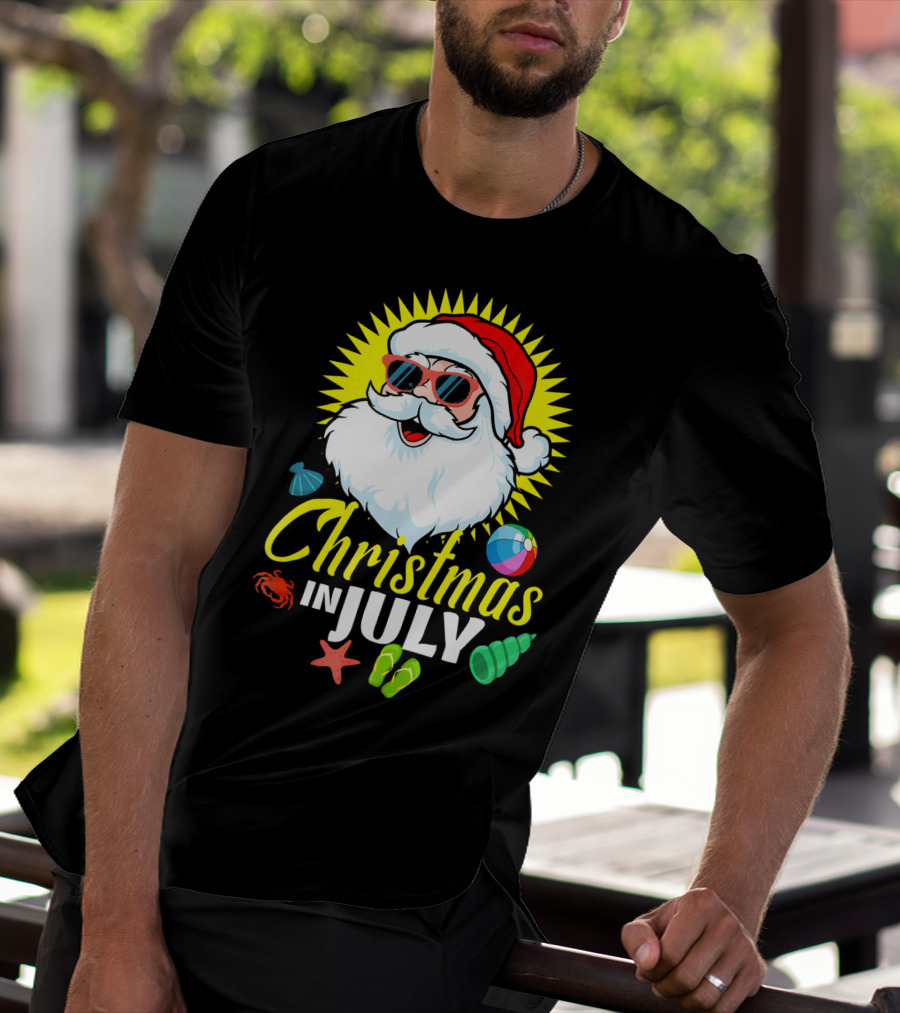 Santa Beach Holiday Christmas In July Fun T-Shirt