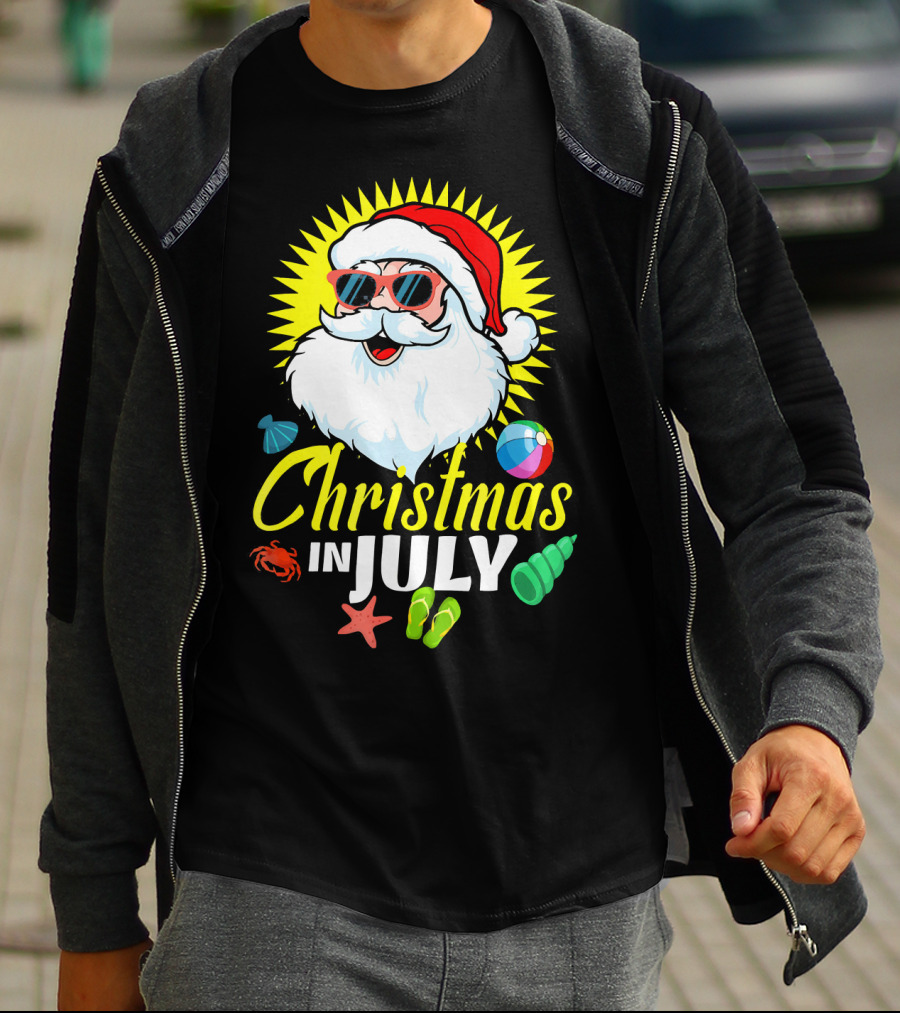 Santa Beach Holiday Christmas In July Fun T-Shirt