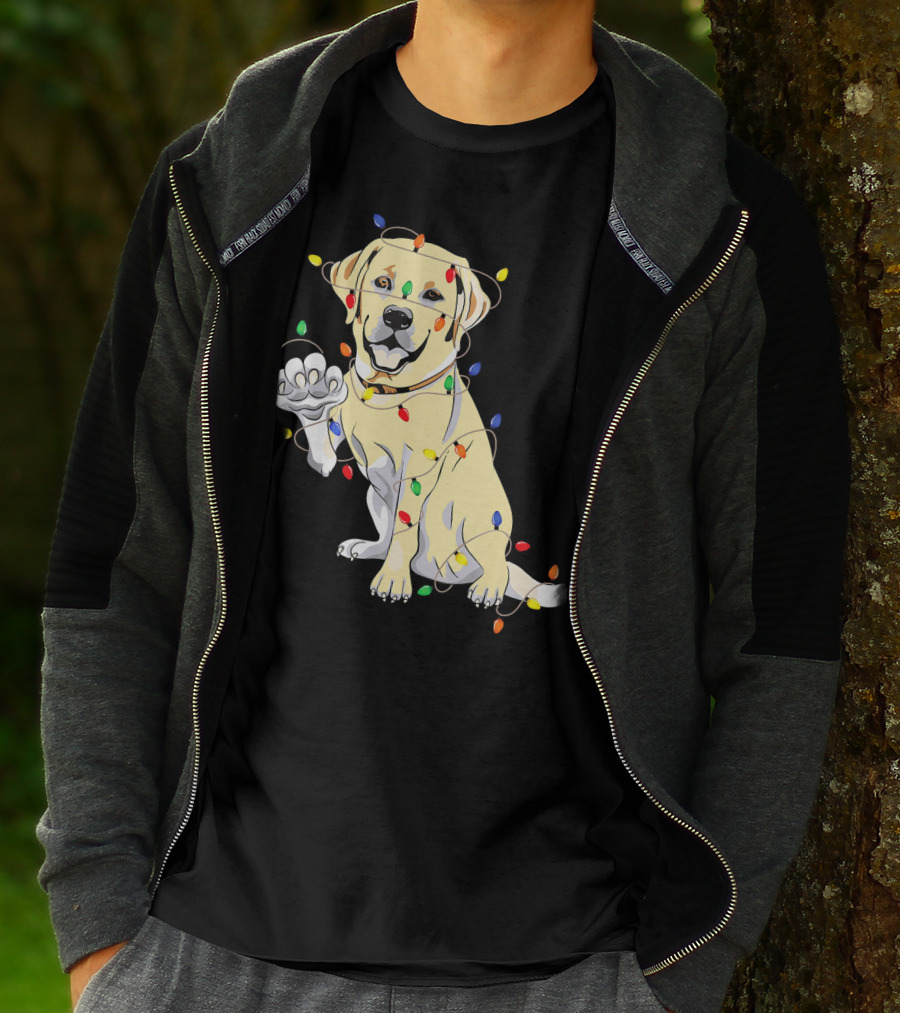 Labrador Retriever Wrapped In Christmas Lights With My Festive Lab T-Shirt