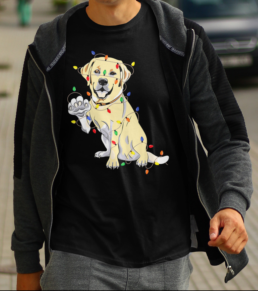 Labrador Retriever Wrapped In Christmas Lights With My Festive Lab T-Shirt