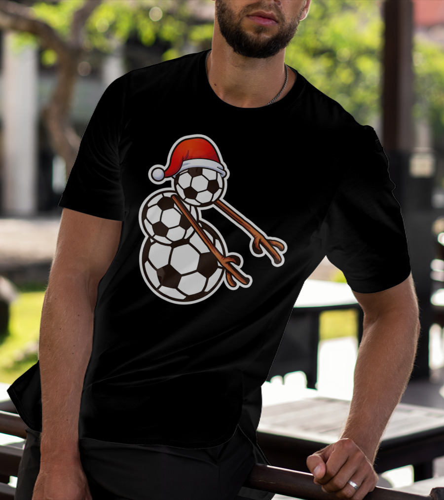 Snowman Floss Soccer Christmas Santa Hat Soccer Ball Snowman T-Shirt
