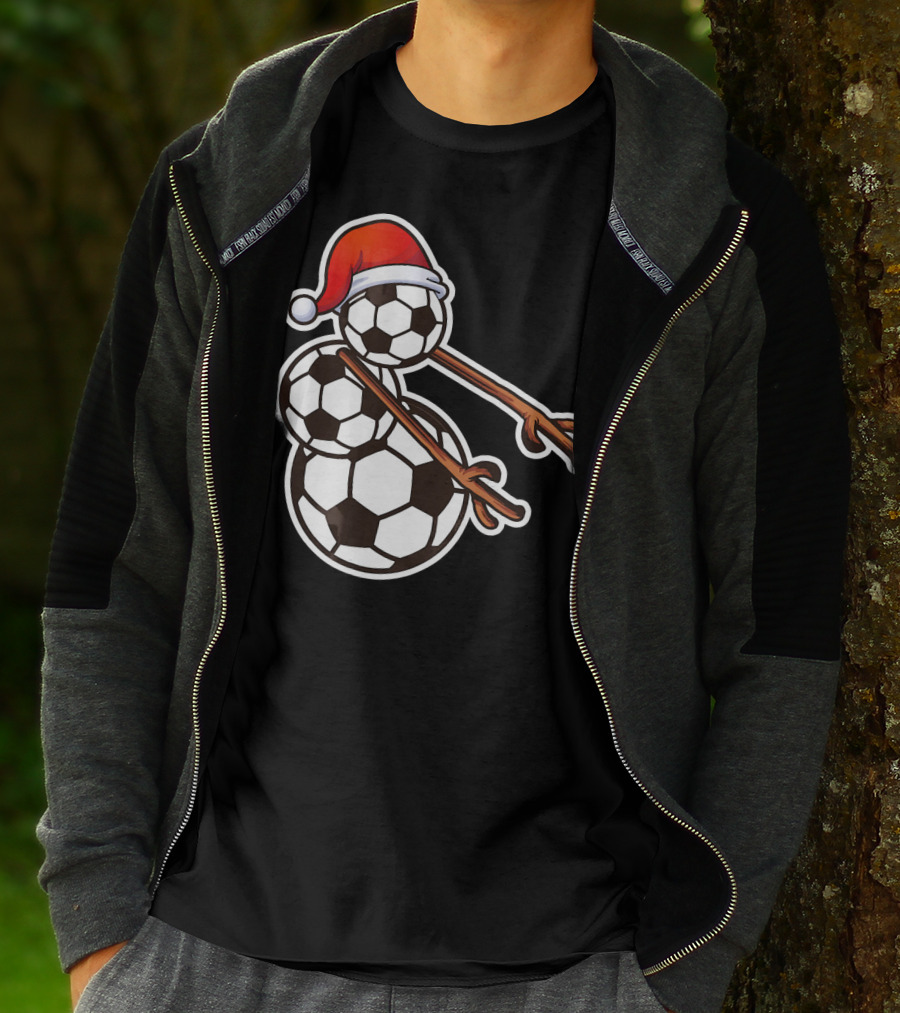 Snowman Floss Soccer Christmas Santa Hat Soccer Ball Snowman T-Shirt