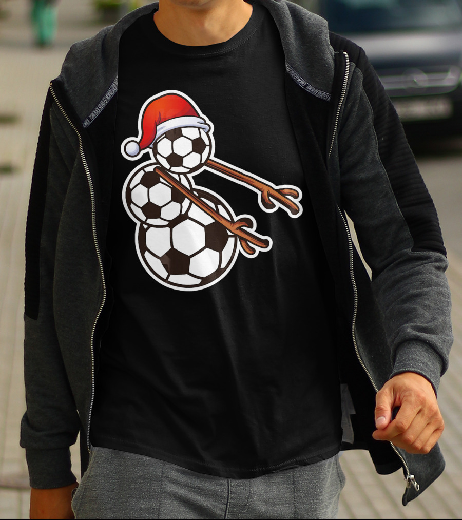 Snowman Floss Soccer Christmas Santa Hat Soccer Ball Snowman T-Shirt