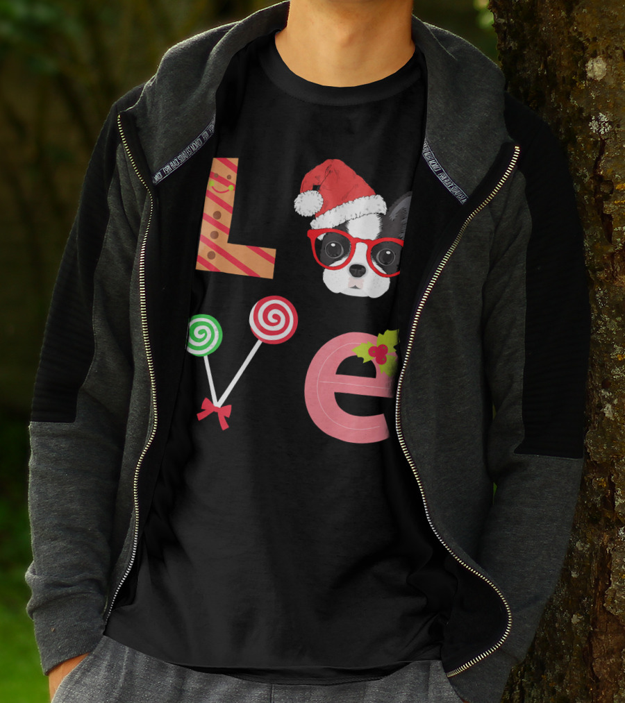 Love Boston Terrier Santa Christmas Dog Sweater Holiday T-Shirt