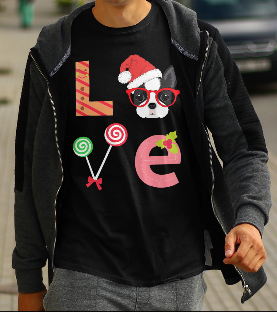 Love Boston Terrier Santa Christmas Dog Sweater Holiday T-Shirt