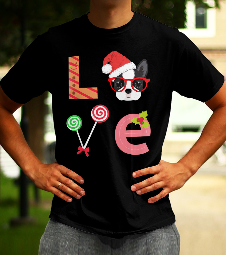 Love Boston Terrier Santa Christmas Dog Sweater Holiday T-Shirt