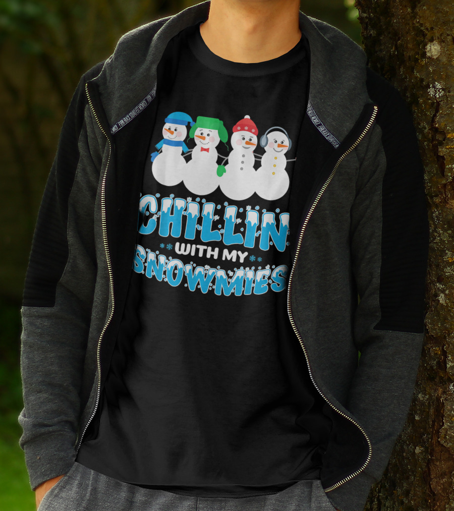 Chillin With My Snowmies Cute Snowman Friends Winter Fun T-Shirt