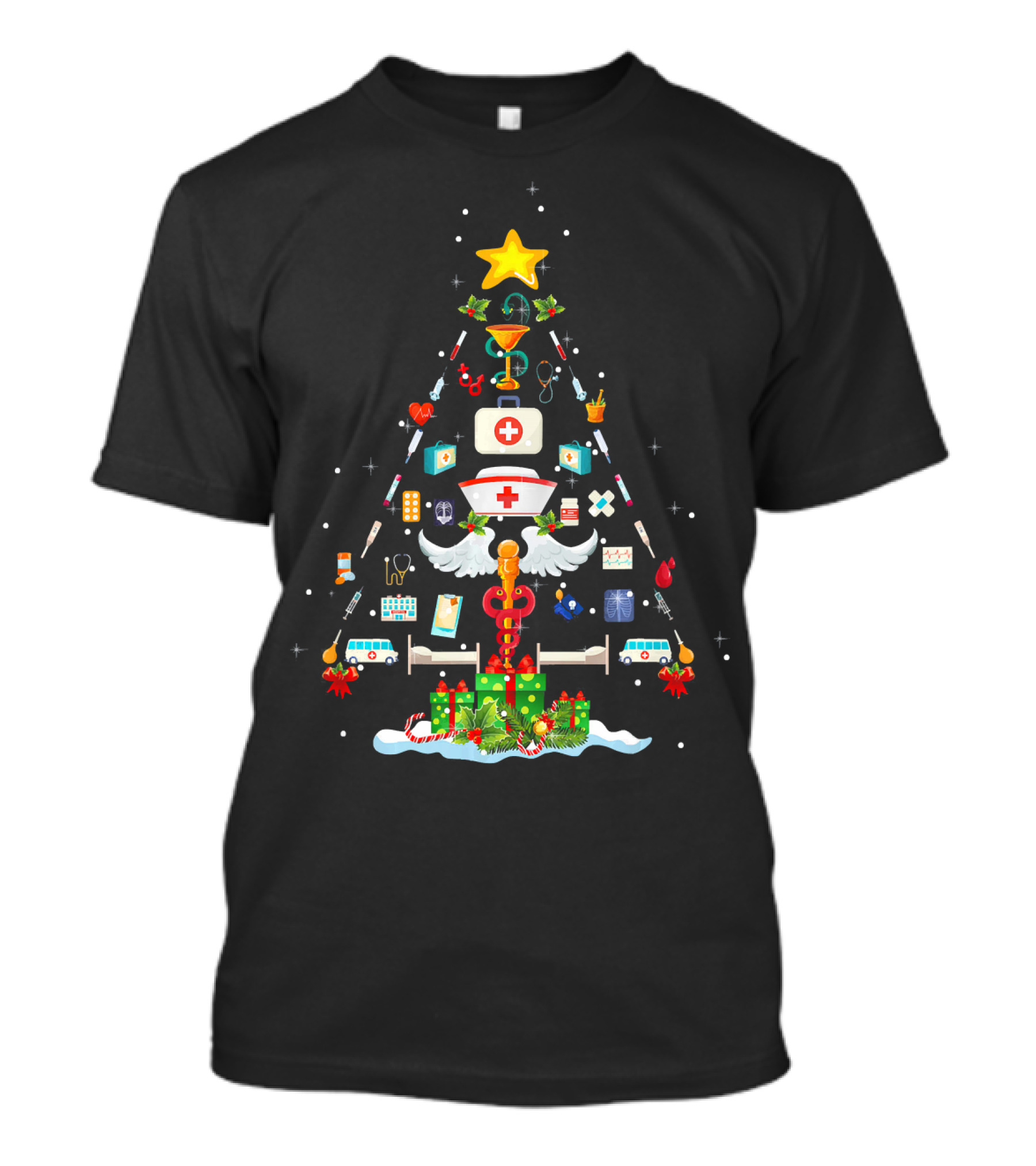 Funny Nurse Medical Christmas Tree With Syringes And Bandages T-Shirt
