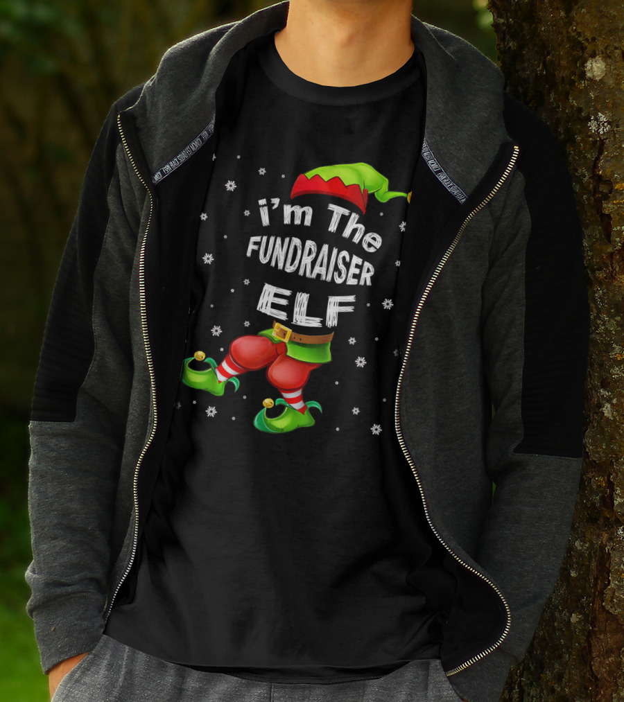I'm The Fundraiser Elf Jingle Bell Hat Christmas Snowflakes T-Shirt