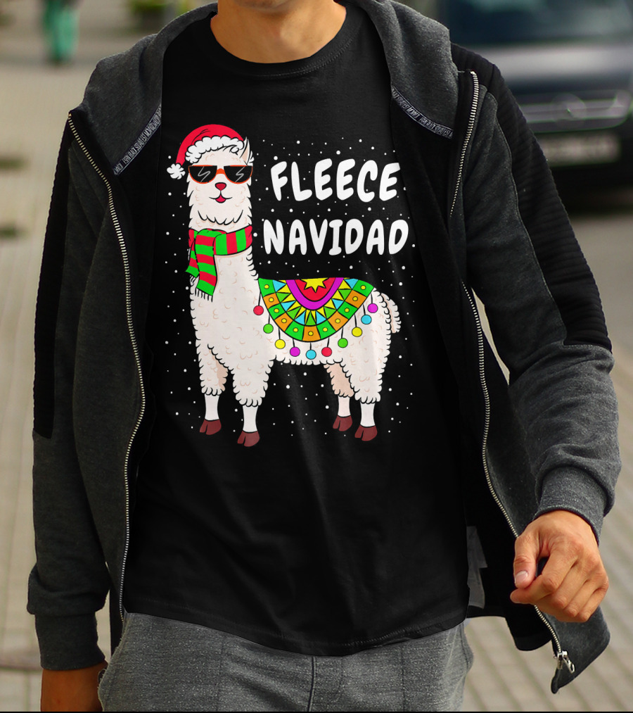 Fleece Navidad Christmas Llama Santa Hat Holiday T-Shirt
