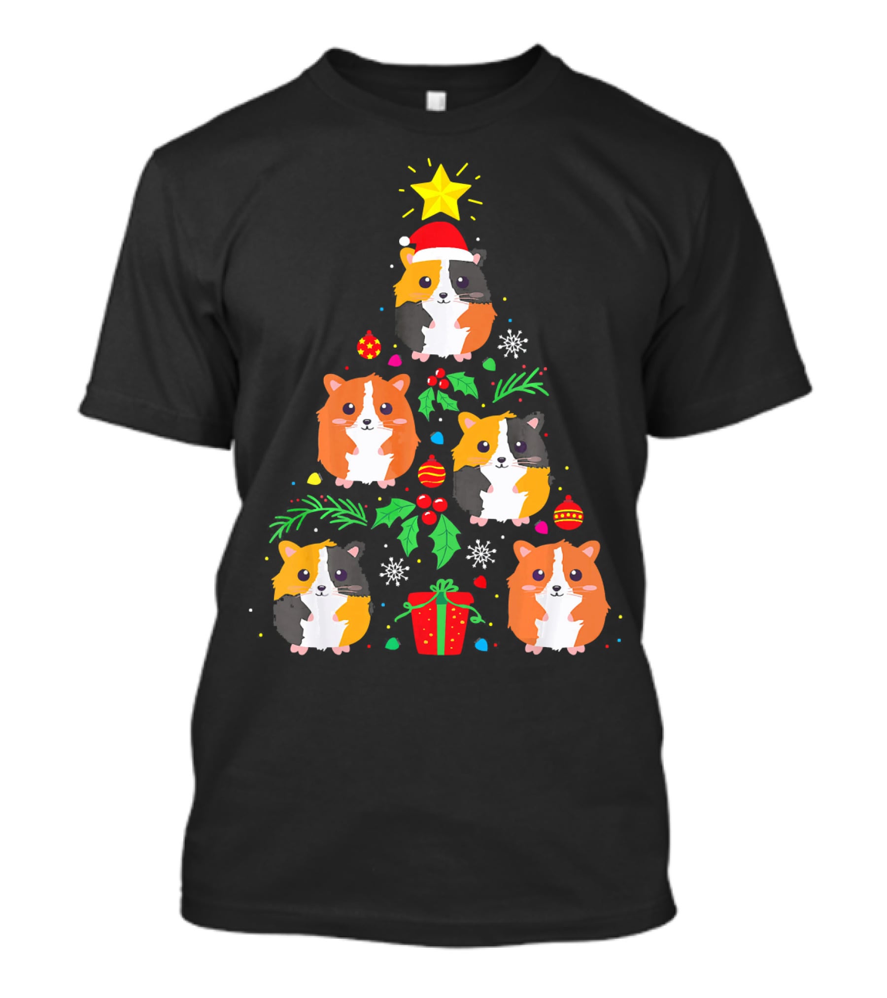 Guinea Pig Christmas Tree Santa Hat Festive T-Shirt