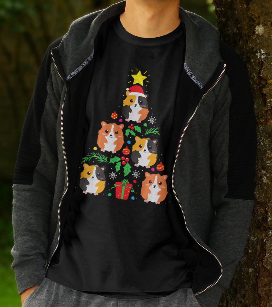 Guinea Pig Christmas Tree Santa Hat Festive T-Shirt