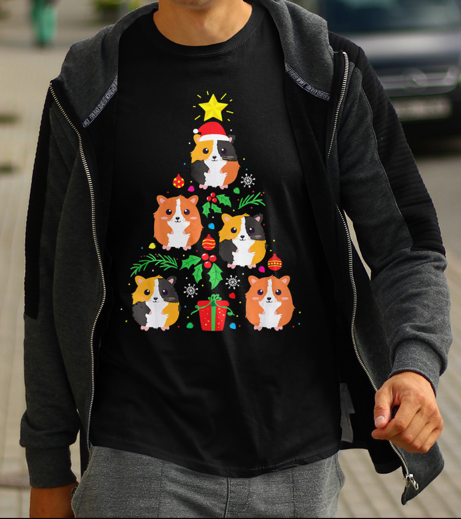 Guinea Pig Christmas Tree Santa Hat Festive T-Shirt