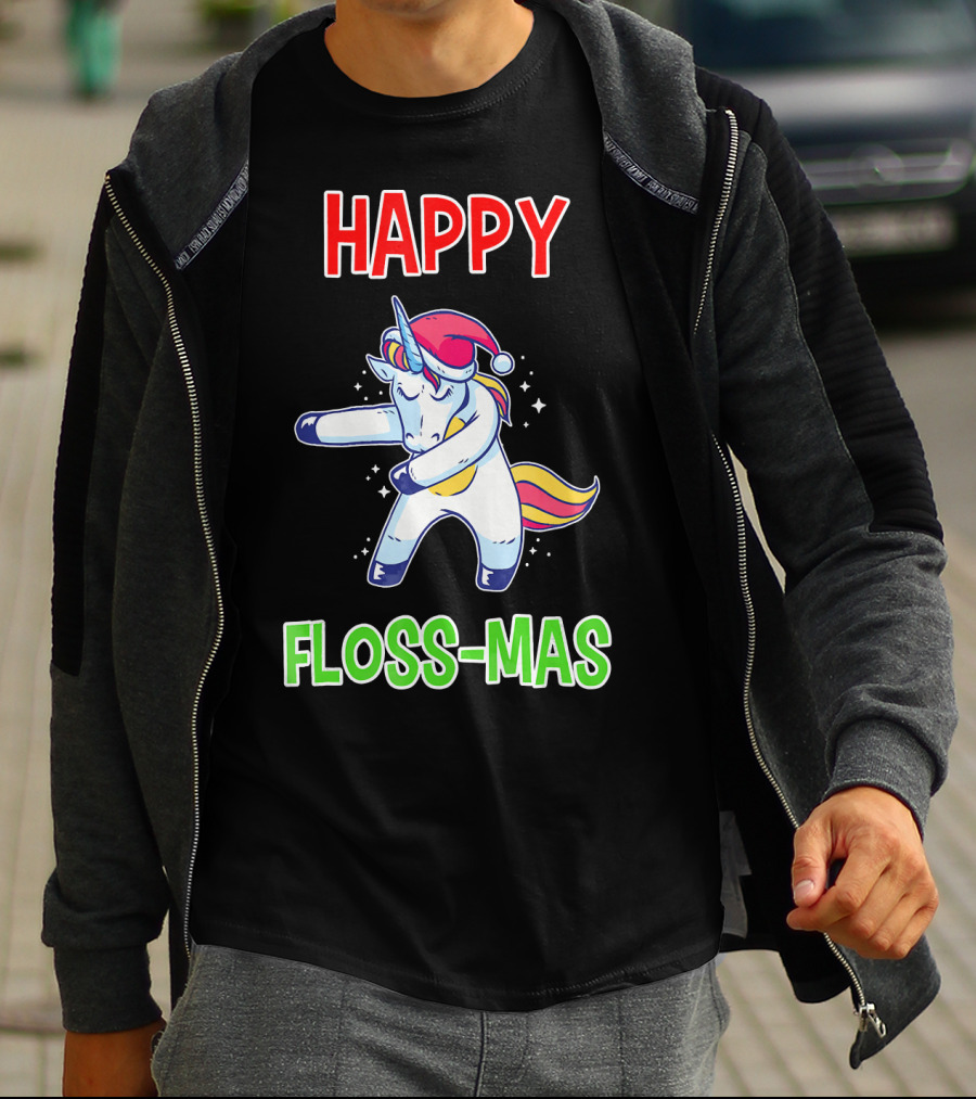 HAPPY FLOSS-MAS Unicorn Christmas Floss T-Shirt