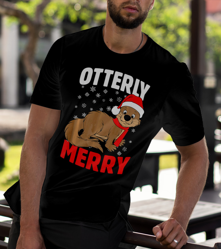 Otterly Merry Funny Ugly Christmas Sea River Otter T-Shirt