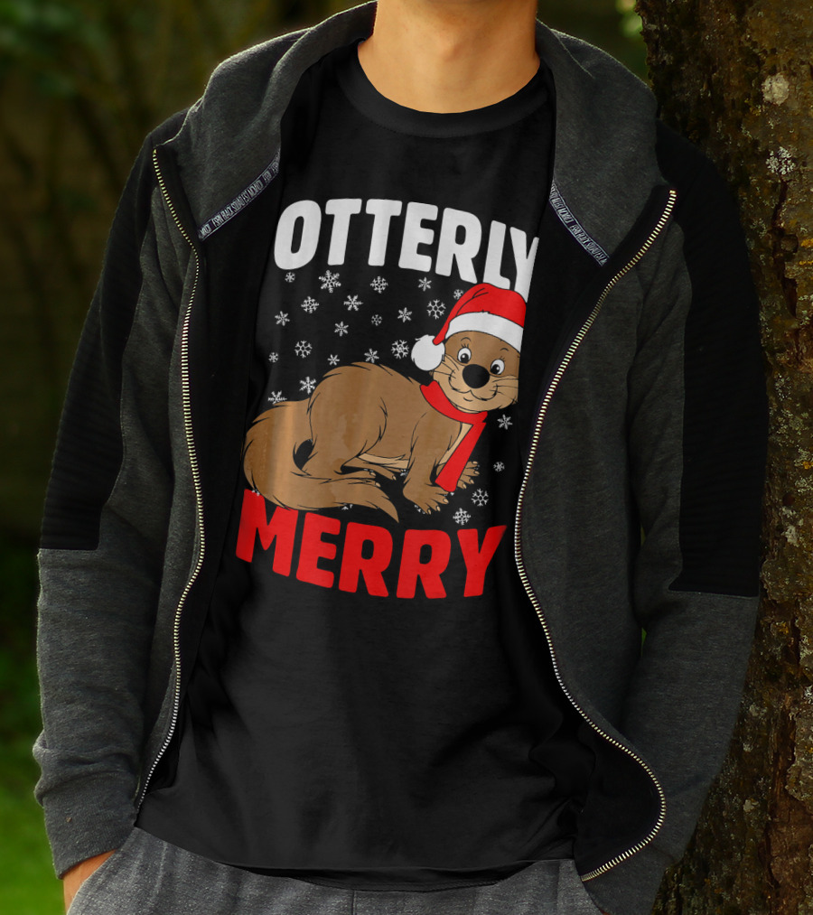 Otterly Merry Funny Ugly Christmas Sea River Otter T-Shirt