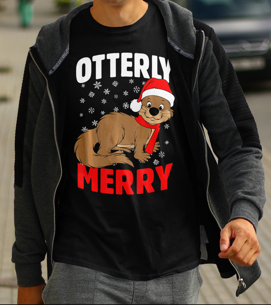 Otterly Merry Funny Ugly Christmas Sea River Otter T-Shirt