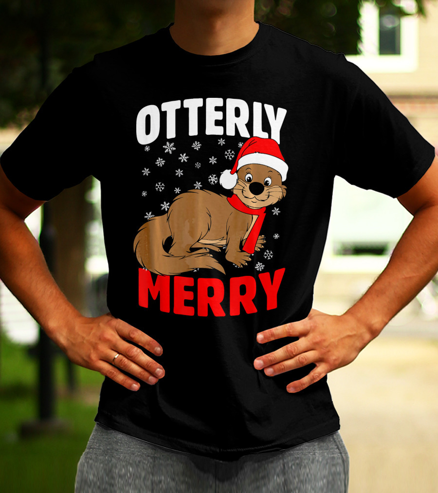 Otterly Merry Funny Ugly Christmas Sea River Otter T-Shirt