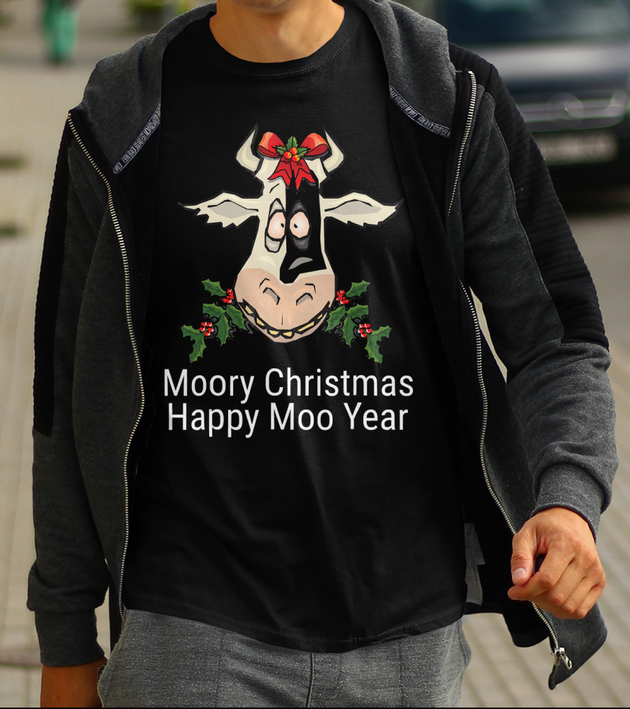 Moory Christmas Happy Moo Year Cow Holiday Spirit T-Shirt