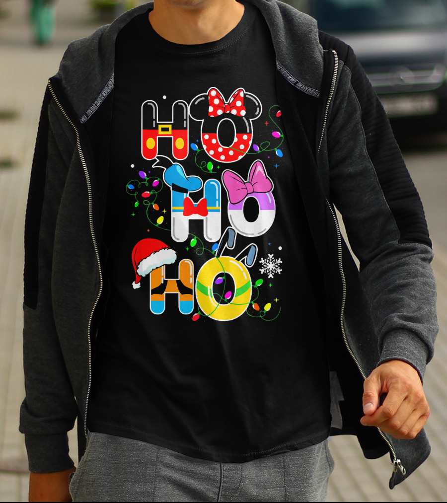 Ho Ho Ho Christmas Disney Characters Lights Decor T-Shirt