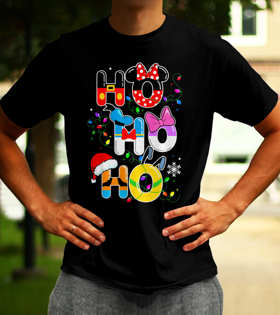Ho Ho Ho Christmas Disney Characters Lights Decor T-Shirt