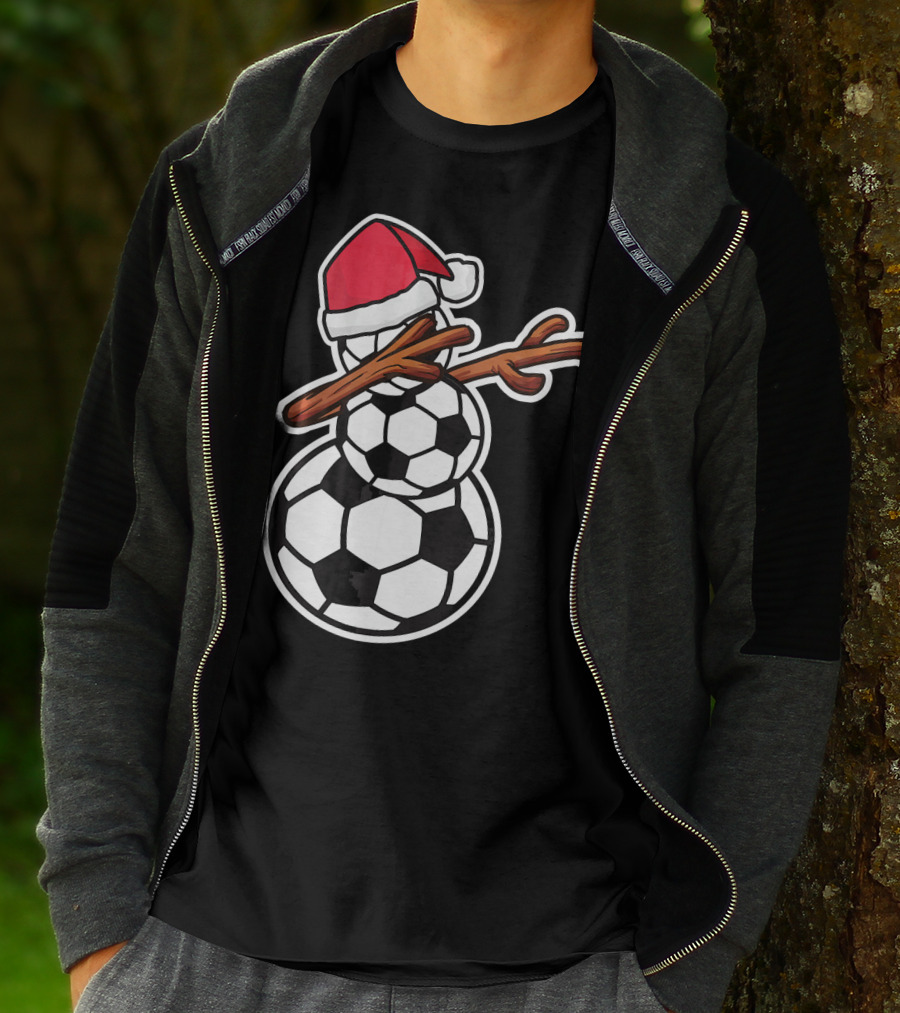 Dabbing Soccer Snowman With Santa Hat T-Shirt