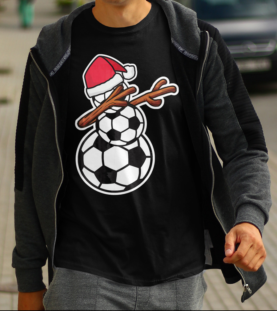 Dabbing Soccer Snowman With Santa Hat T-Shirt
