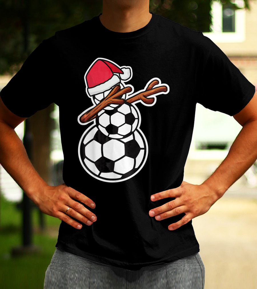 Dabbing Soccer Snowman With Santa Hat T-Shirt